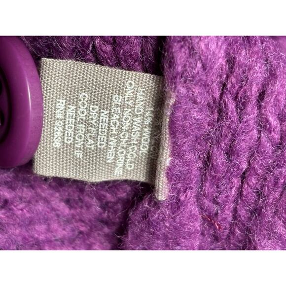 Fossil Wool Blend Cable Knit Cardigan Sweater Womens Size L Purple Button Up - Picture 5 of 7